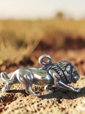 Lion Charm, Sterling Silver Leo King of Beasts